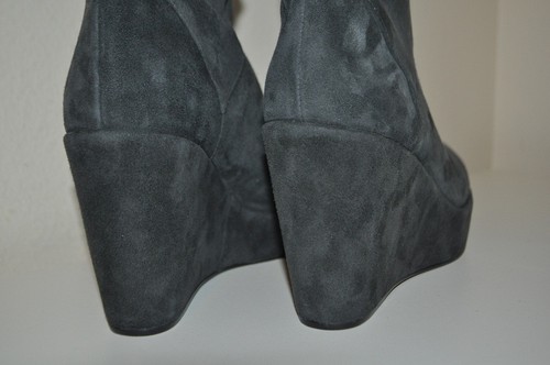 NEW $595+ Stuart Weitzman Suede GREY Tall Wedge Boots Sz 9.5 Narrow 4" Heel - Picture 7 of 10