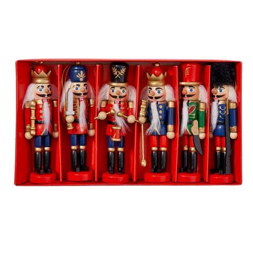 6 adornos de madera para árbol de Navidad cascanueces soldado árbol bolas colgantes - Imagen 7 de 9