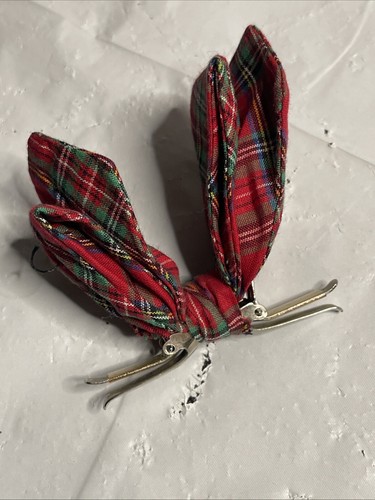 Vintage Ormond NYC Red Green Plaid Clip On Bow tie - Picture 5 of 9