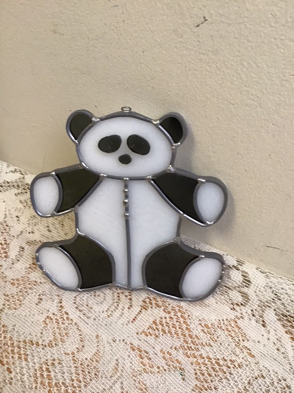 stained glass - Panda Bear  Suncatcher or Ornament- Window Art- Handcrafted