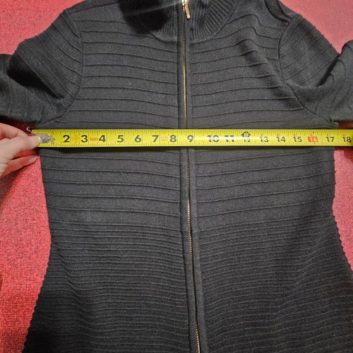 Calvin Klein Black Ribbed Full-Zip Sweater Dress Sz M Long Sleeve Dark Academia - Picture 13 of 14
