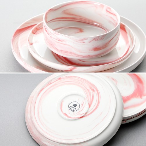 Juego de vajilla y plato redondo de porcelana de 18 piezas mármol rosa - Imagen 9 de 20