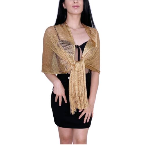 Elegante Sciarpa in Rete Stola Scialle Frange Filo Brillante Foulard Coprispalle - Foto 13 di 16