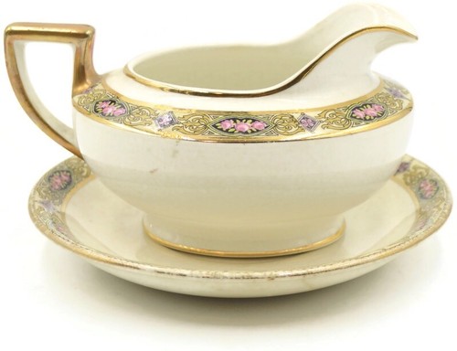 Antikes Homer Laughlin Vandemere Milchkännchen und Untertasse Goldrand Rosen Art Deco - Bild 2 von 16