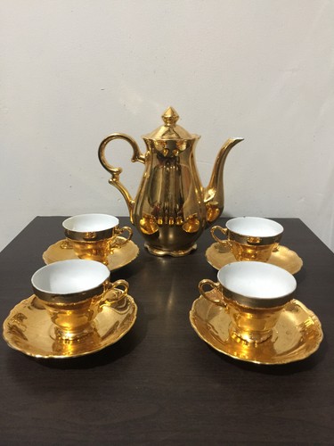 vintage gold chrome coffeee set coffee pot cups & saucers Australian ceramic - Bild 5 von 22