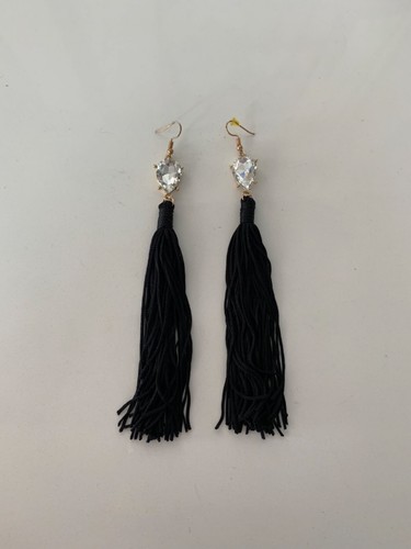 SCHWARZE QUASTE OHRRINGE MIT KRISTALLPFOSTEN INSGESAMT 6" ZOLL LANG - Bild 9 von 12