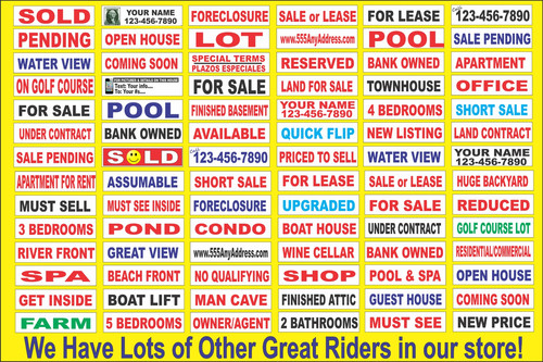 White on BLACK ARROW 6"x24" REAL ESTATE RIDER SIGNS Buy 1 Get 1 FREE 2 Sided - Picture 2 of 2