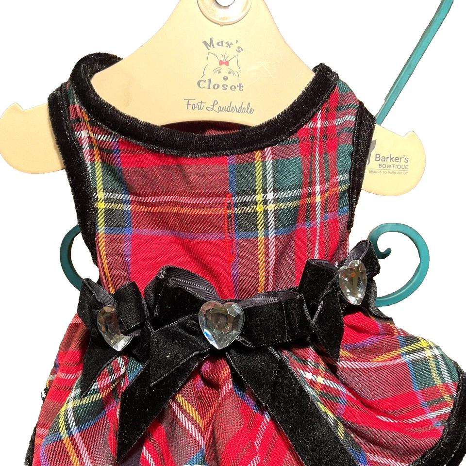 Armario Max's a Cuadros Rojo y Negro con Hermosos Arcos de Terciopelo - Talla Extra Pequeña 4 Perritos🎀 Foto 3 de 4