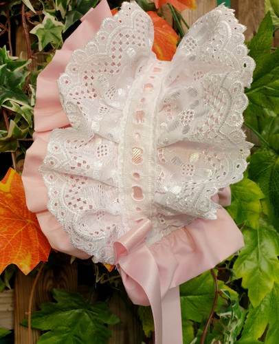 DREAM 0-3 year baby girl frilly traditional lined broderie summer lined bonnet - Picture 2 of 7