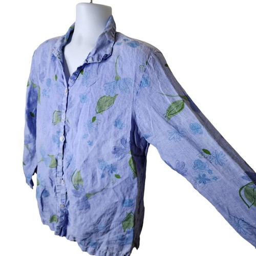 Fresh Produce Linen Button Up Shirt Womens Size XL Blue Floral Feminine Summer - Picture 3 of 7