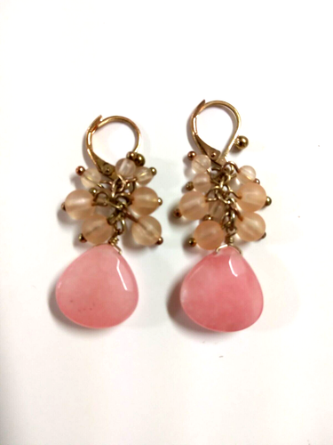 Coldwater Creek Bib Necklace and Earrings Color Peach/ Pink Stones Gold Chain - Picture 3 of 12