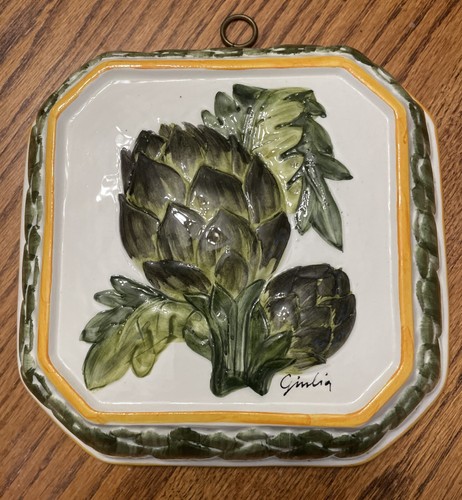 Vintage Bassano Ceramiche Artischocke weiß Gelee Form Keramik 8” Quadrat mal 2,5” Italien