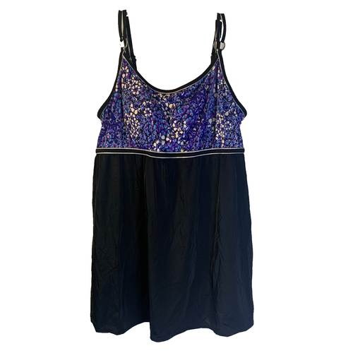 Avenue Women's One Piece Swimsuit Swim Dress Plus Size 28 NEW Empire Waist Black - Picture 2 of 10