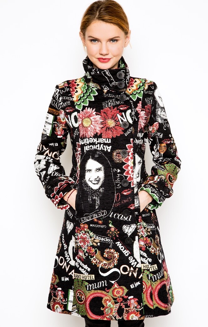 Manteau Desigual Love Letters By Lacroix – Taille 40 – Noir Multicolore – Neuf Étiqueté