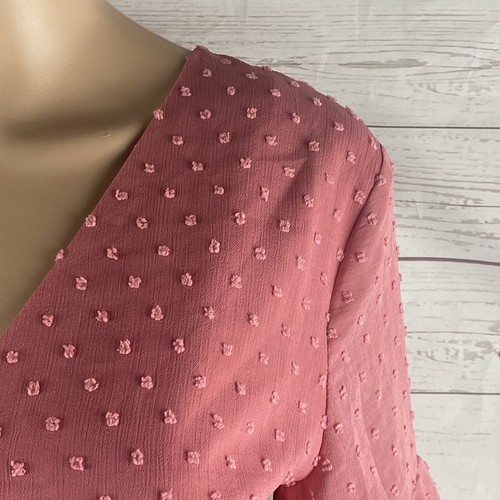 Simplee Kleid Medium Dusty Rose Rosa Schweizer Punkte Rüschen Cottagecore Tie Back Süß - Bild 4 von 12