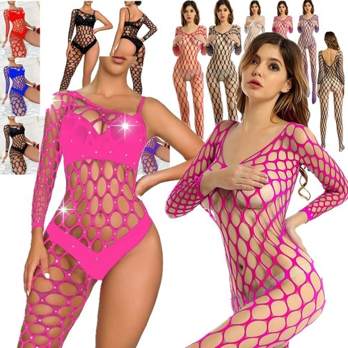 ~Women Hollow Out Fishnet Bodysuit Crotchless Mesh Full Body Stocking Babydoll - Picture 2 of 124