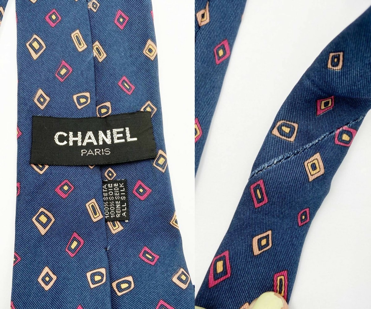 Chanel Vintage Men's Square Blue Silk Tie | eBay
