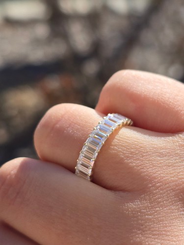 6Ctw Emerald Moissanite Full Eternity Wedding Band Solid 10k Yellow Gold Size 6 - Picture 5 of 12