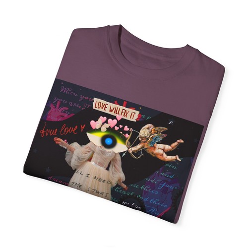 T-shirt tinta Love letter will fix it surreal collage unisex indumento surreale - Foto 23 di 24