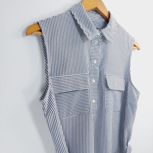 Jones New York Sleeveless Womens Dress Size 10 Grey Blue White Stripe Waist Belt - Picture 4 of 10