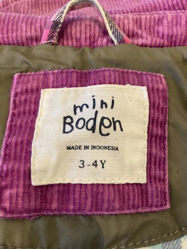 Boden Girl 3-4 yr Khaki Green Padded Quilted Hooded Coat Purple Trim - Picture 7 of 7