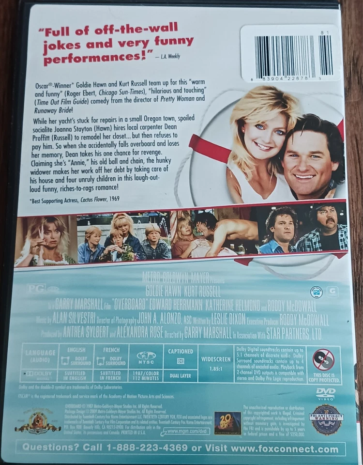 Overboard (DVD, 1987 MGM Studios) Kurt Russell Goldie Hawn  Foto 2 de 3