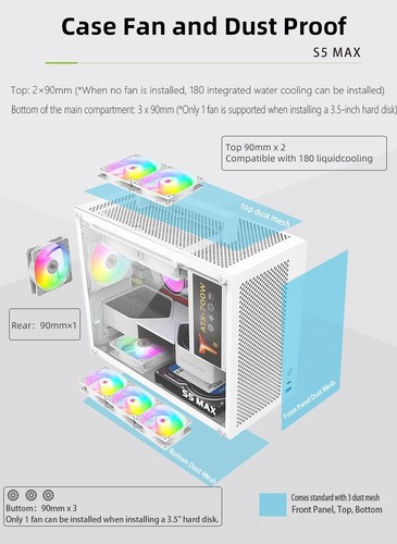 S5 MAX Computer Case Gaming PC Chassis Support MATX/ITX 24.5*24.5cm SFX/ATX - Picture 13 of 24
