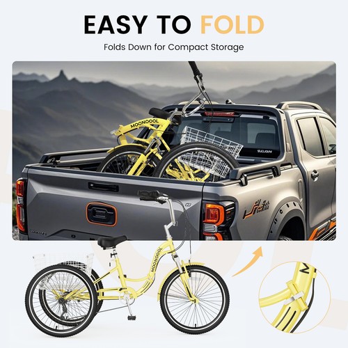 MOONCOOL Foldable Adult Tricycle 24" Adult 3-Wheel Trikes Folding Bike 7-Speed - Picture 24 of 76
