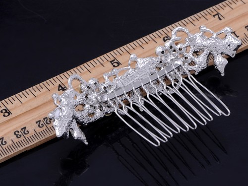Silver Stone Genuine Rhinestone Encrusted Faux Pearl Butterfly Fashion Hair Comb - Picture 2 of 4