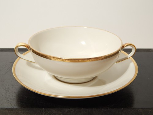 ANTICO SET 4 TAZZE BRODO STILE IMPERO PORCELLANA DECORO ORO BAVARIA ESCHENBACH - Imagen 4 de 10