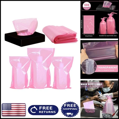Spreynixu Tattoo Bottle Bags 500PCS, Disposable Pink Tattoo Supplies - product listing photo