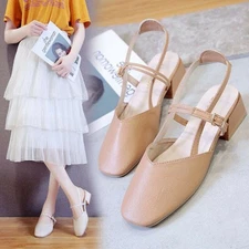 Summer Women's Mid Block Heel Buckle Sandals Closed Toe Comfy Formal Work Shoes