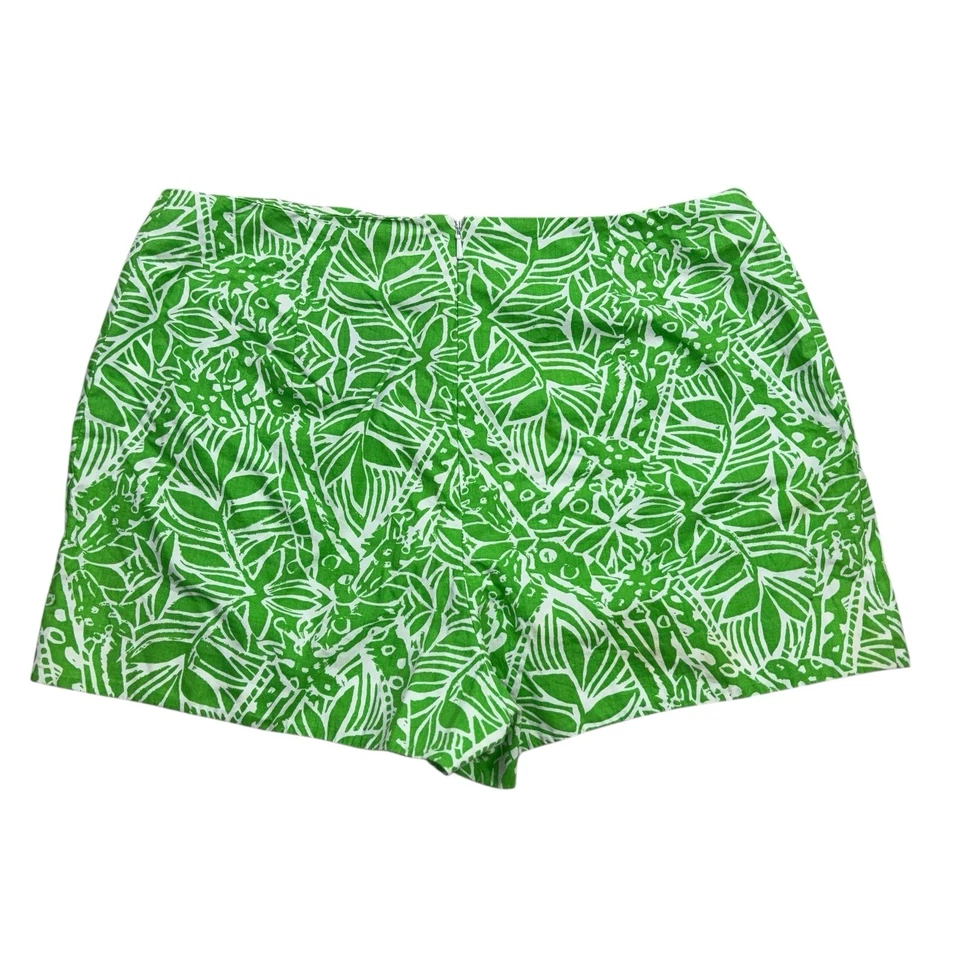 Shorts feminino Lilly Pulitzer tamanho 6 verde branco estampa de folha linho tropical - Imagem 2 de 4