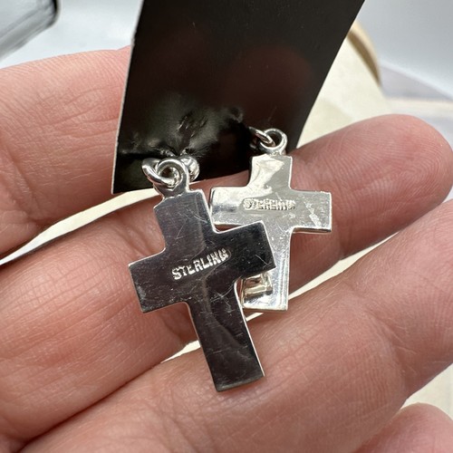 Native American Sterling Multi Color Cross Earrings Dangle Drop Post - Picture 5 of 6