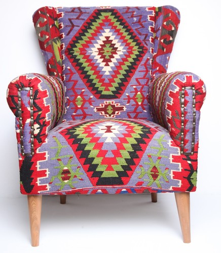 One of a Kind Handmade Armchair with Vintage Flatweave Kilim Cover Free Shipping - Picture 7 of 10