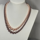 faux pearls two strand necklace pink and darker mauve hook clasp classic trendy