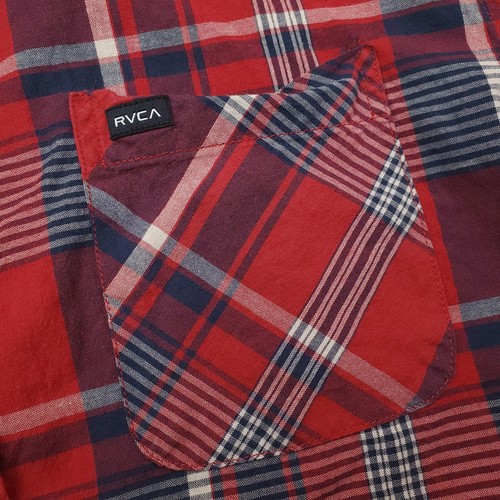RVCA Shirt Mens Large Red Blue Plaid Short Sleeve Button Up Cotton Casual - Picture 3 of 13