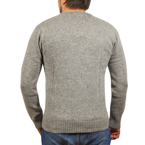 100% Shetland Ragg Wool V Neck Knit Jumper Pullover Mens Sweater Knitted - Grey - Picture 4 of 7