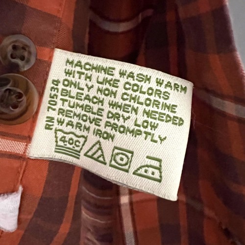 Orvis Cotton Plaid Flannel Shirt Button Up Long Sleeve Orange Brown Mens Size M - Picture 3 of 5