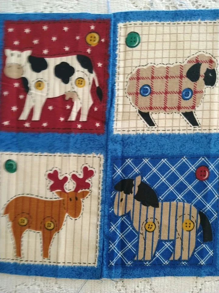 REMNANT Vtg Fabric Traditions Noah's Ark Blue Animals Block Print Border Rainbow - Image 3 of 4