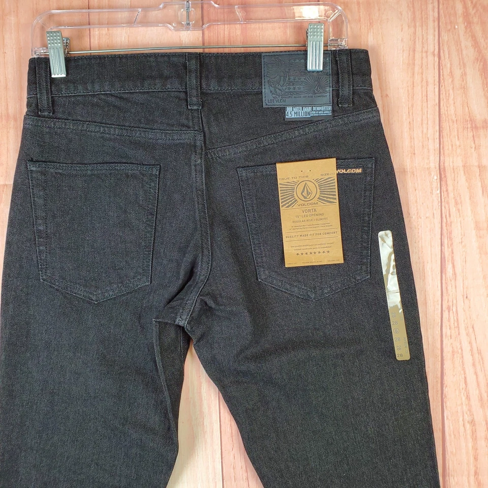 Volcom Vorta Slim Straight Jeans Mens 28 X 32 Black Denim Cotton Stretch Zip Fly - Image 4 of 4
