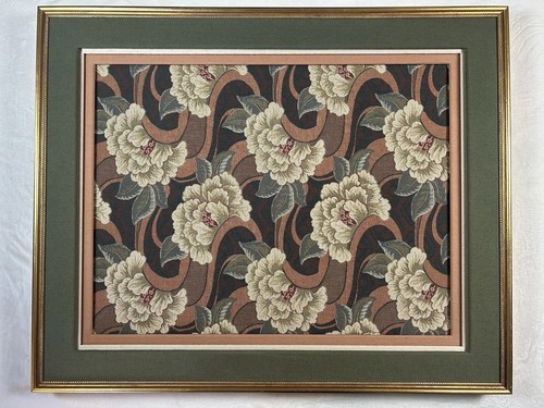 Framed Textile Wall Art Peony Floral Fabric Panel 32x43 Vintage Gold Frame