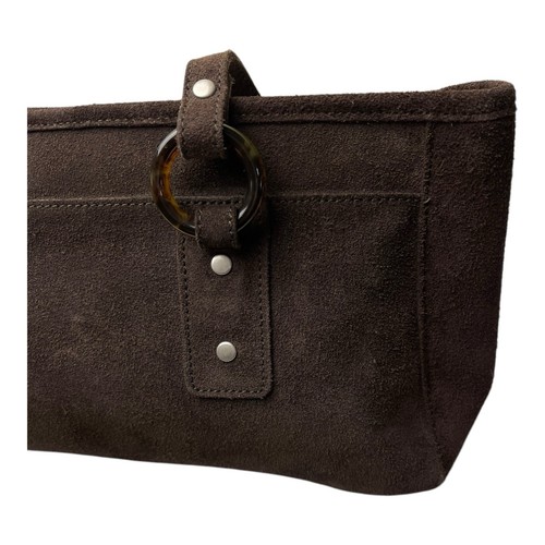 Borsa a mano vintage vecchia marina marrone cioccolato pelle scamosciata baguette - Foto 9 di 13