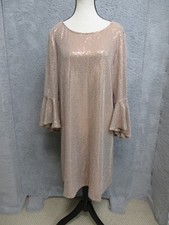 Vince Camuto Dress Women XL Gold Sequin Bell‑Sleeve Party Sparkle Holiday New