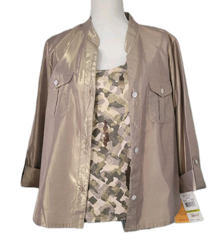New W/Tags Ruby Rd Gold Metallic Jacket Sz 14 NWT Matching Top Gold Print Size L - Picture 1 of 22