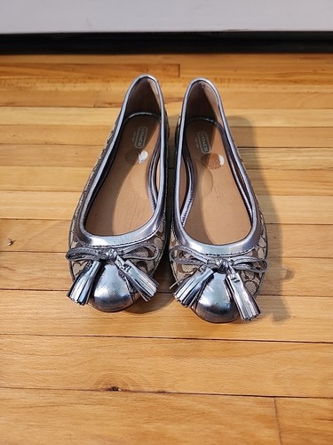 COACH Sophia Metallic Silver Cap-Toe Ballet Flat Women's Dress Shoe size 7.5B - Picture 2 of 11