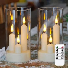 LED 2/4/6/8H Timer White Acrylic Short 3 in 1 Taper Candles with Remote Control,