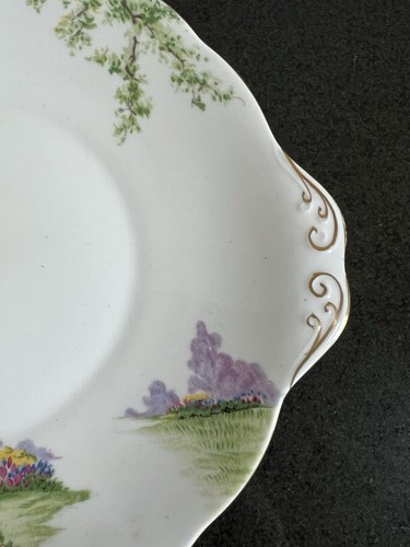 Royal Albert England Bone China Greenwood Tree Cake Plate Handled Gold Trim - Picture 3 of 15