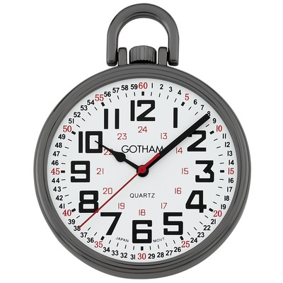 Gotham Men's Gun-Tone Slim Railroad 24 Hour Quartz Pocket