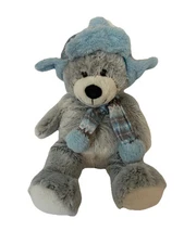 Hugfun Vintage Teddy Bear Plush Animal Stuffed Toy Gray with Blue Hat Scarf 16"